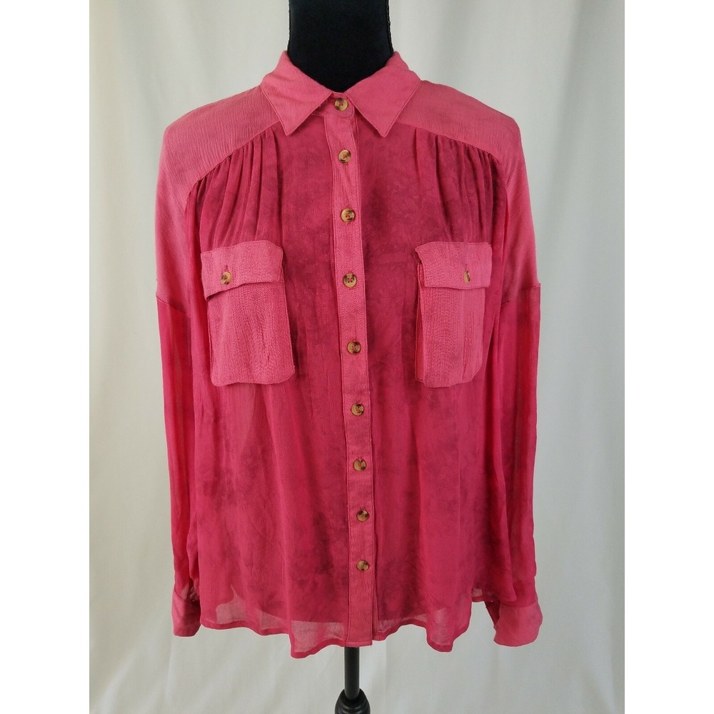 Free People women SP sheer blouse long sleeve button front tie dye grungecore